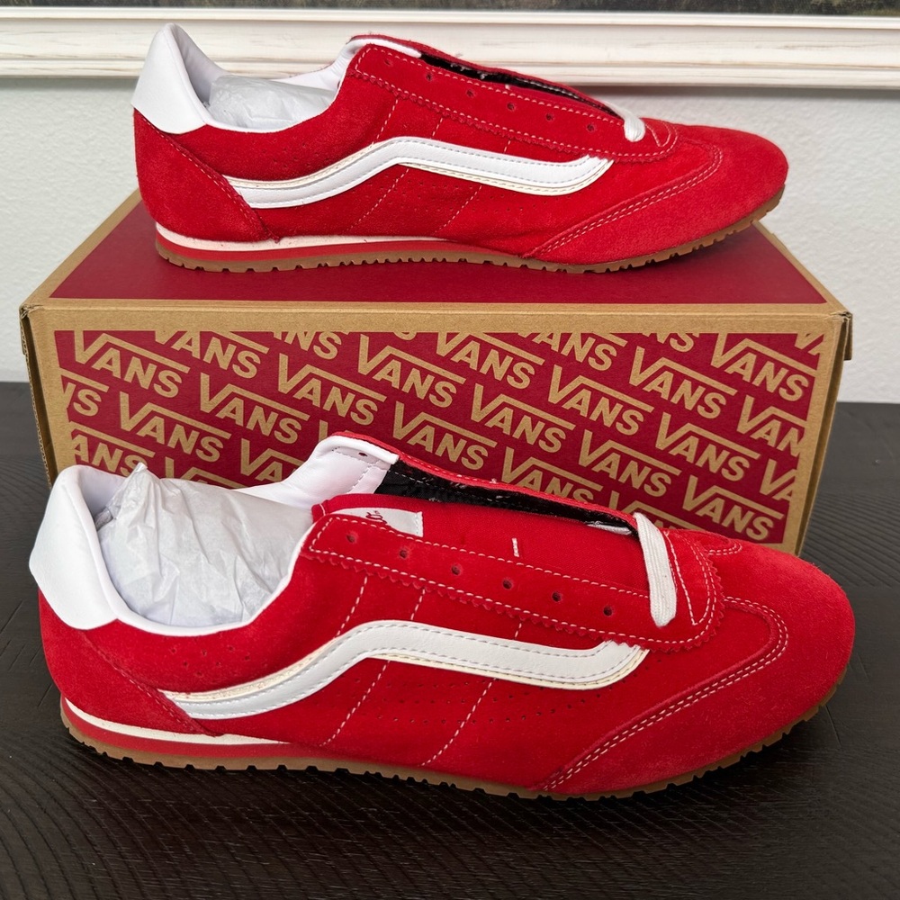Vans Red Suede Low-Top Sneakers with White Stripe Mens 10.5 Women’s 12 shoes new